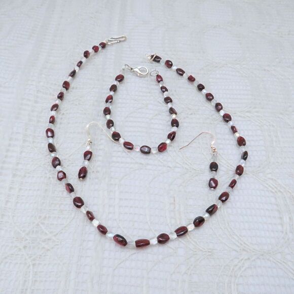 Handmade Garnet Jewelry Set, Garnet Necklace, Earrings, Bracelet, Gift For Her - Picture 1 of 9